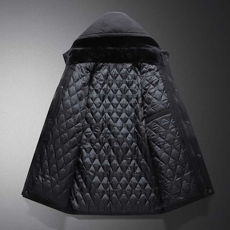 YJKVUR 2024 Winter New Jacket Men Mid-Length Thick Warm Waterproof Hooded Parka Windbreaker Military Fleece Plus Size Coat Z250522