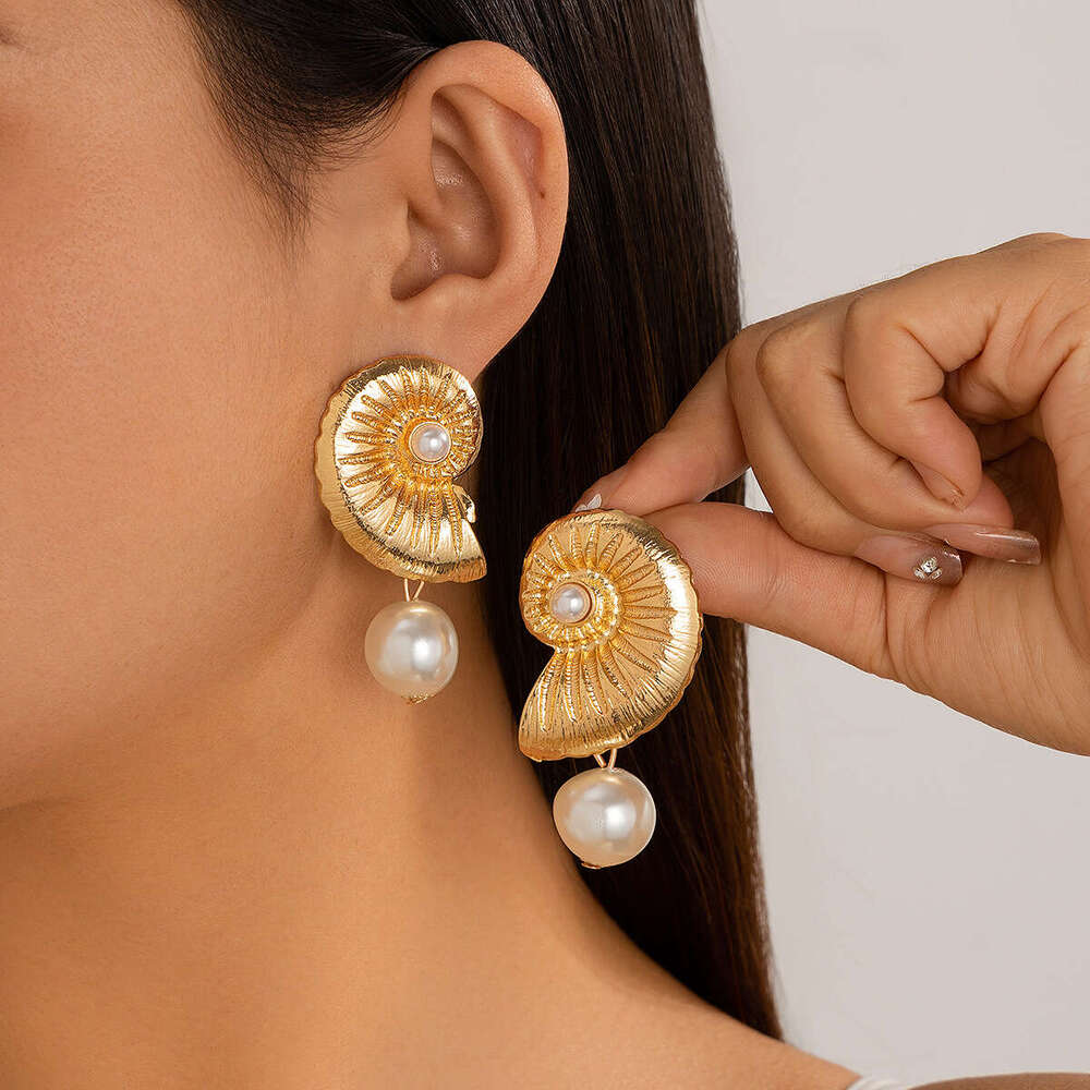 Creative Ocean-Style Seashell Earrings with Imitation Pearls, Beach Vacation Jewelry for Women