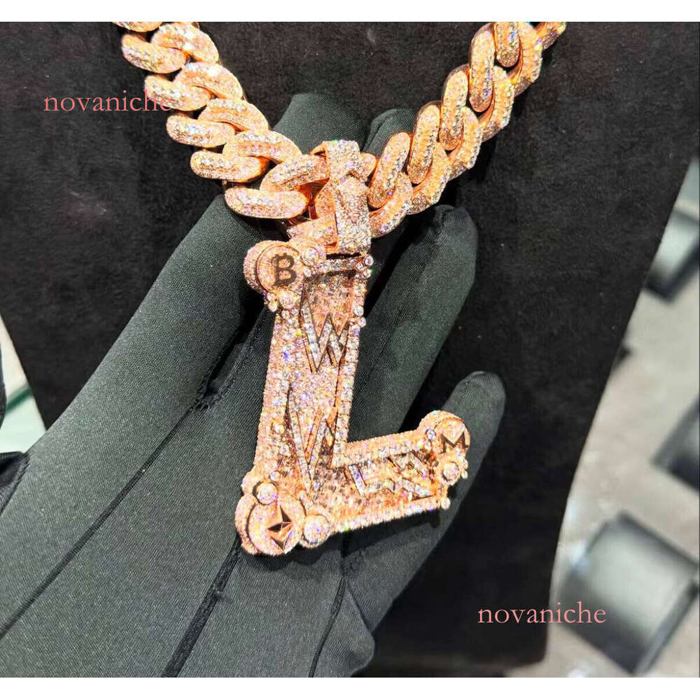 2025 New 9K- Gold Custom Zawieszka Letter L Pendant CVD Lab Grown Dia Cuban Chain for Men with IGI 30% Deposit
