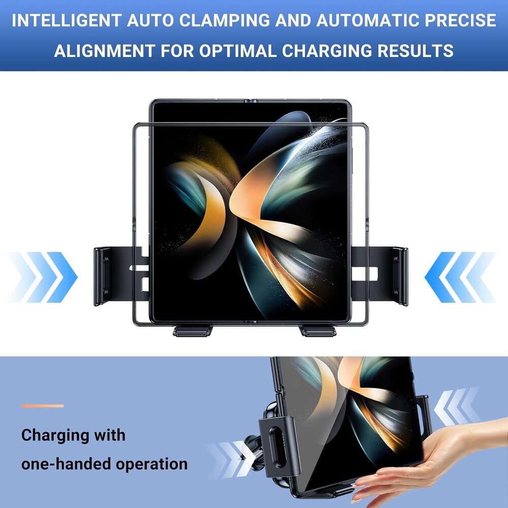 PANPHEN wireless Car Charger For Samsung Fold 5 Z Flip 5 For iPhone For Google Pixel 8 Pro 7.5-15W Fast Charging Auto Clamping Rotate Sensors
