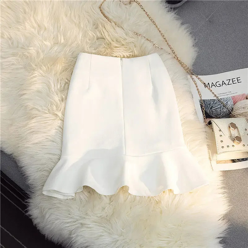 Women Ruffles Mini Skirt Sexy Sweet High Waist Office Lady Hipwrapped Elegant Aline Solid Color Zipper Faldas Mujer 250513Z