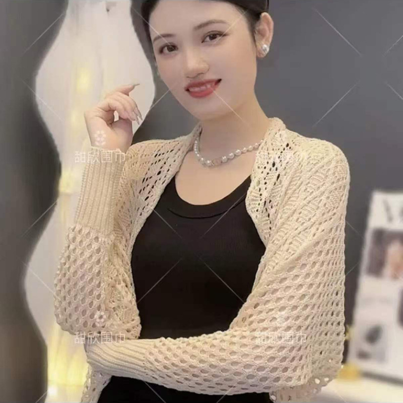 K797 Sunscreen shawl ice silk hollow outerwear women's thin summer breathable loose slim sleeve shawl