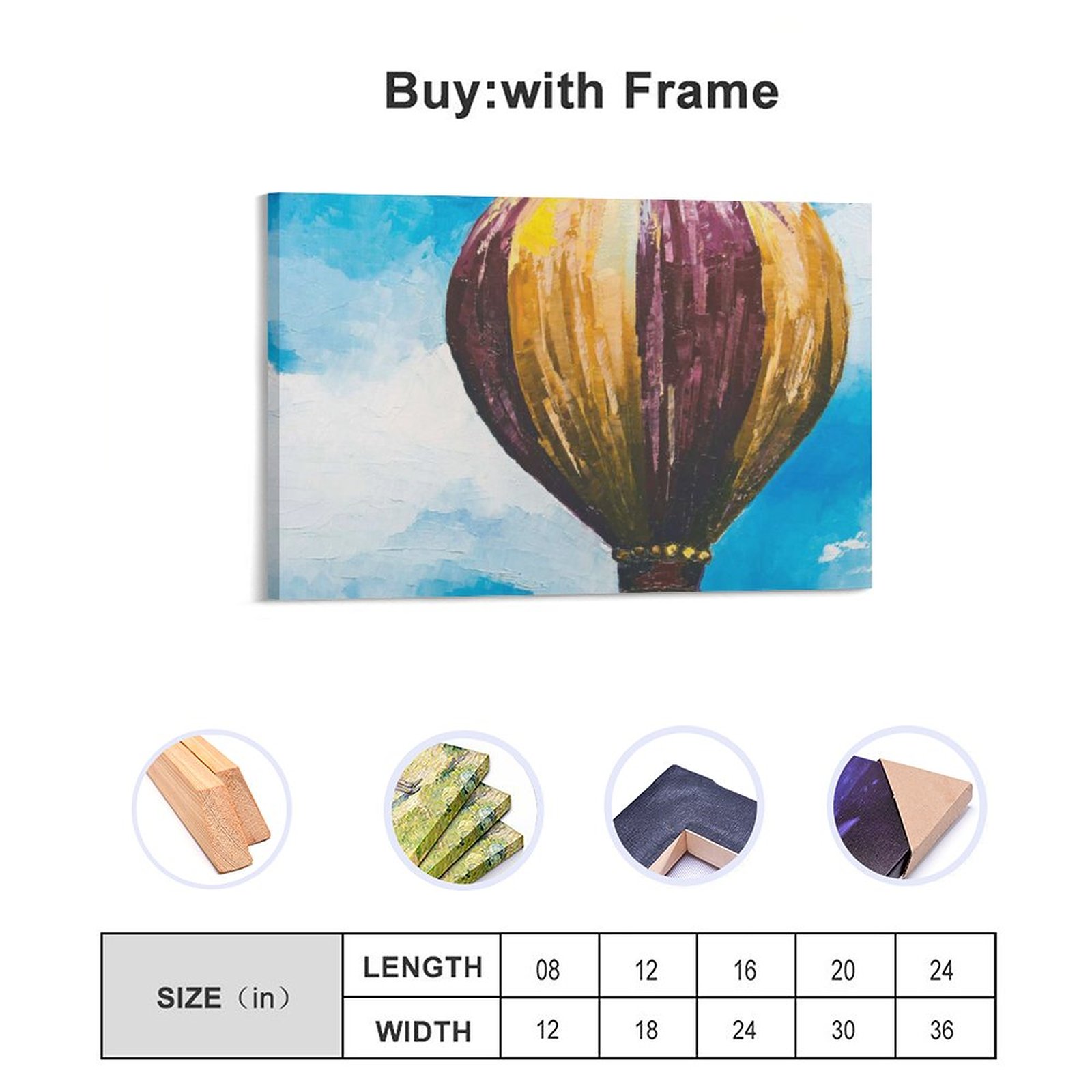 Wall Art Hanging Picture-Rectangle Hot Air Balloon Blue Clouds Dream Frame-style Canvas Prints Wall Painting Decor Print Picture Paintings for Living 