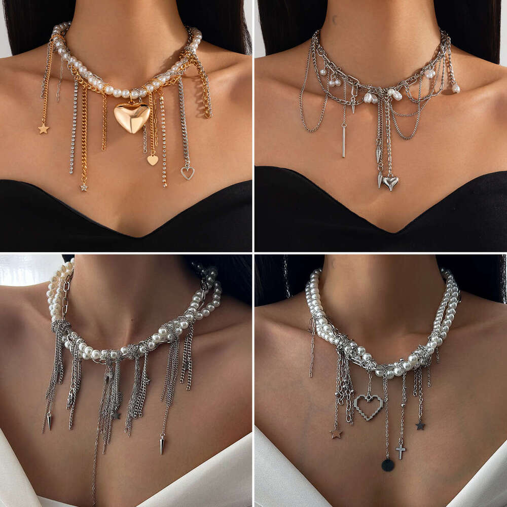 New Temperament Versatile Multi Option Jewelry Apathetic Style Heart Pearl Pendant Necklaces with Personalized Tassel Alloy Chains