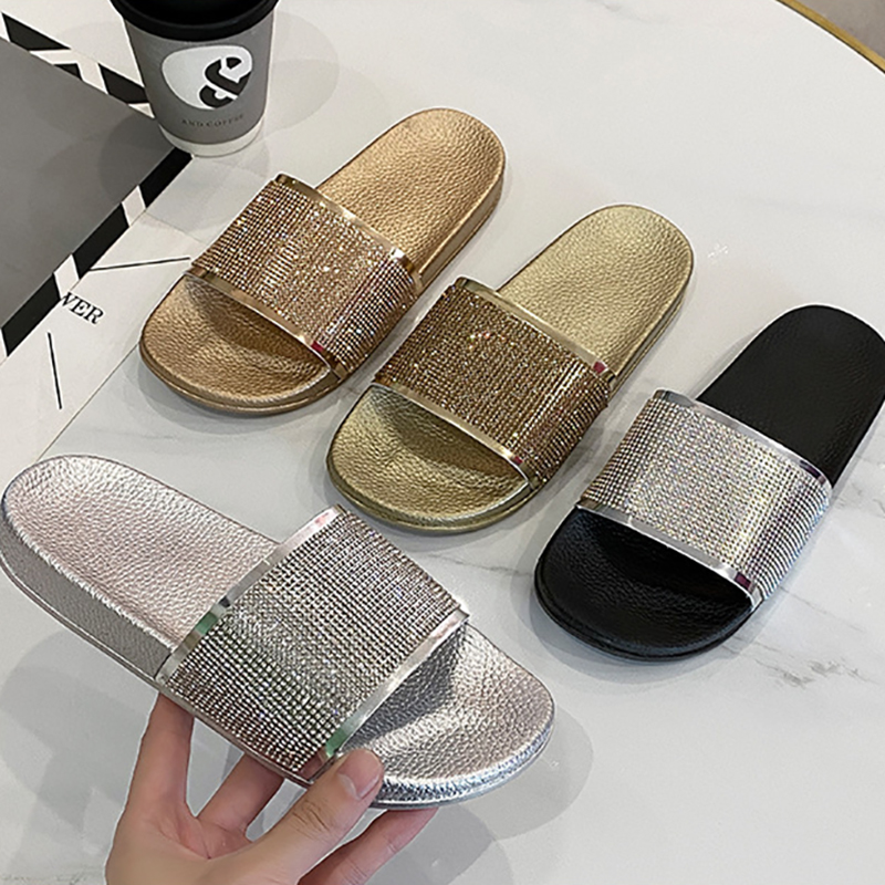 2025 free shipping designer slides fashion slippers flash diamond womens shoes summer sliders sandals casual beach sandles soft comfortable slide mule