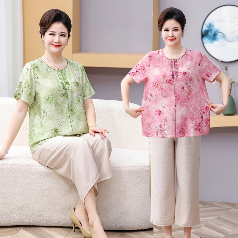 Floral Serenity Collection LinenCotton Lounge Set Versatile Natural Aesthetic Work Resort Plus Size 2025 Summer Loose Suit 250516Z