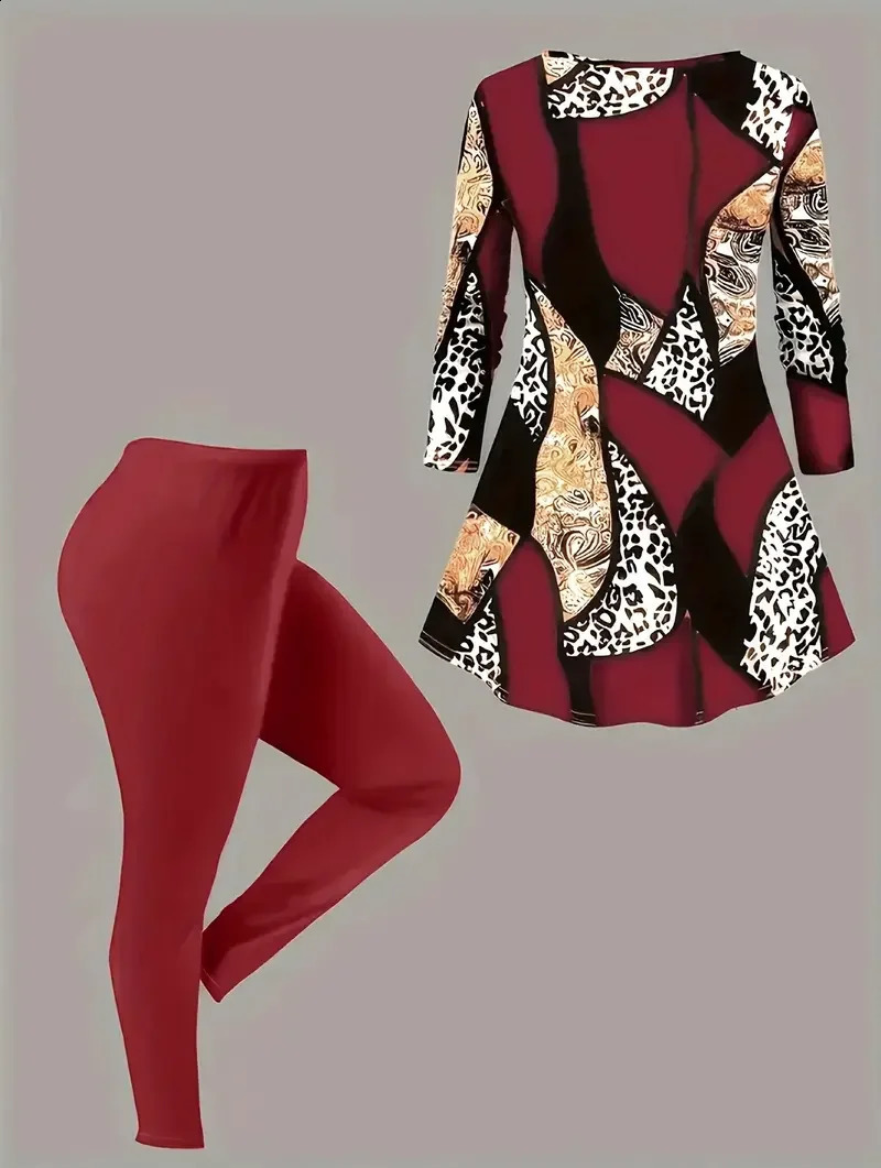 Plus Size 1XL5XL Womens Solid Chic Casual TwoPiece Set Crew Neck Tank Top Slim Pants Ladies Comfortable Clothing 250516Z