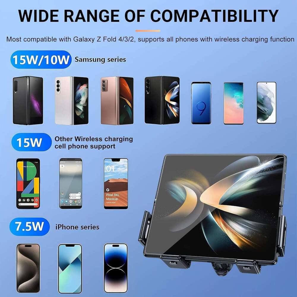 PANPHEN wireless Car Charger For Samsung Fold 5 Z Flip 5 For iPhone For Google Pixel 8 Pro 7.5-15W Fast Charging Auto Clamping Rotate Sensors