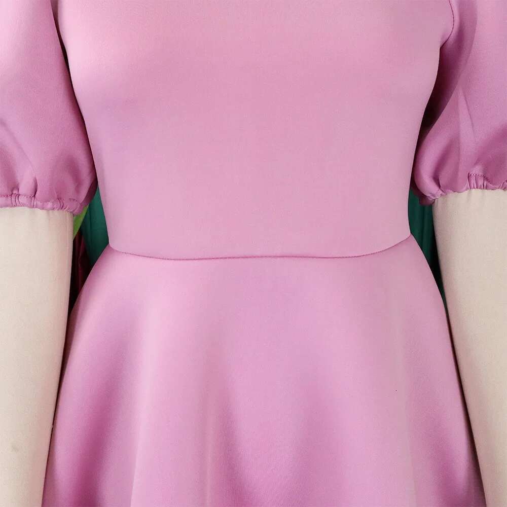 Elegant Dresses For Woman 2024 O Neck Short Sleeve High Waisted Pleated Mid Calf Female Birthday Party Dinner Vestidos