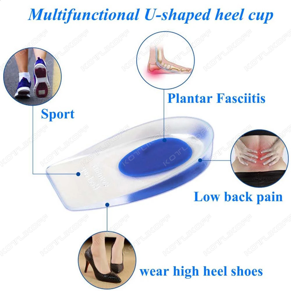 Soft Silicone Gel Insoles for Heel Spurs Pain Relief Foot Cushion Foot Massager Care Heel Cups Shoe Pads Height Increase Insoles 250521