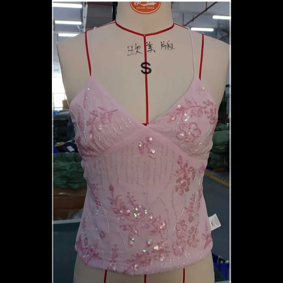 Womens Boho Sexy Sequin Sparkle Halter Crop Tops Sleeveless Backless Bandage Cami Tank Tops Y2k Coquette Camisole Club Party M250513