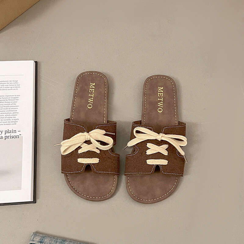 Versatile Sandals Retro Casual One Word Dragged Women's 2025 Summer Designer Sandals New Style For Outerwear Fashion Lazy Slippers Flat Cool Slip