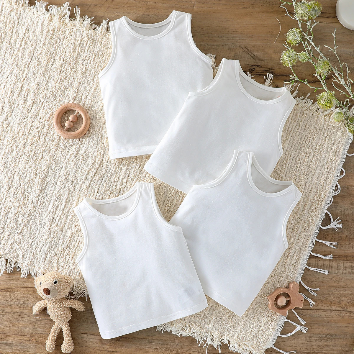 4Pcs Summer Childrens Unisex Vest Top Baby Boys Girls Pure Solid Colors Sleeveless Casual sporty Tank Clothing For 12Y 250517z