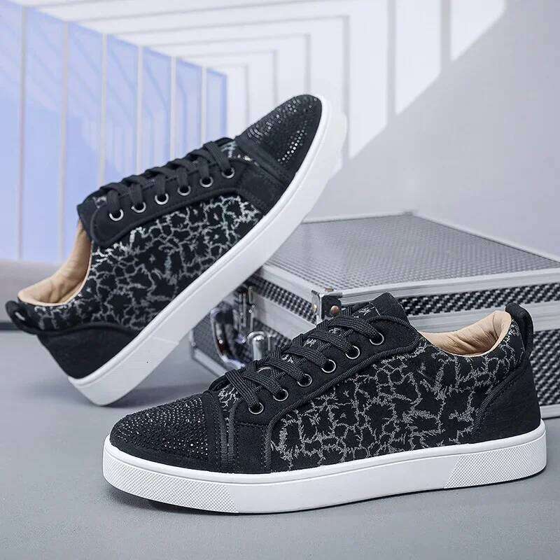 Fashionable Trendy Casual CL Red Bottom Social Club Dia Embellished Fabric Shoes Nightclub Spirit Men's Sh