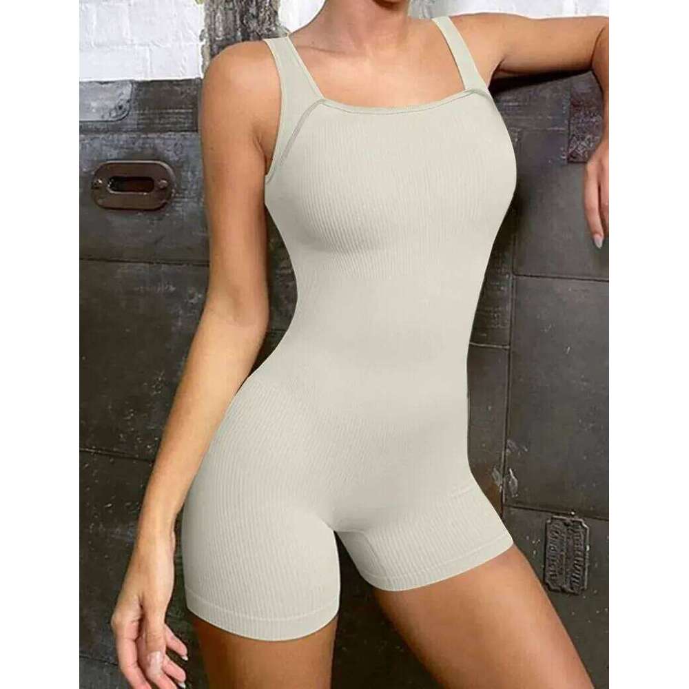 Women's Ribbed One Piece Tank Tops Rompers Sleeveless Yoga Exercise Jumpsuits