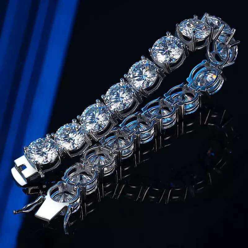 4ct 10mm D Color Moissanite Tennis Chain Bracelet 925 Sterling Silver Plated Rhodium Diamond Link Bracelets Bangle Pass Tester