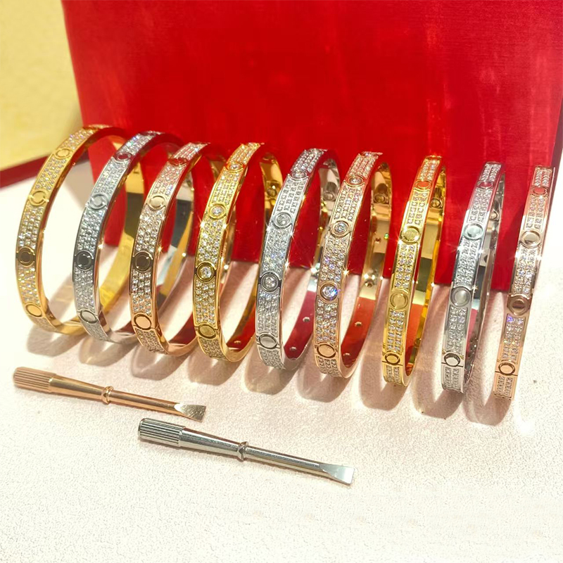 Luxury Crystal Love Bracelet Brand Three Row Diamond Cuff Bracelet 18k Gold Designer Jewelry for Women