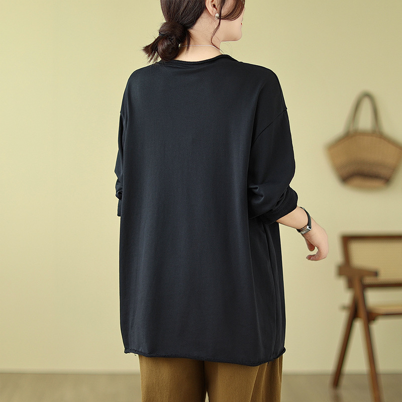 V3260 Autumn new irregular retro craft V-neck curling loose long-sleeved sweater for women