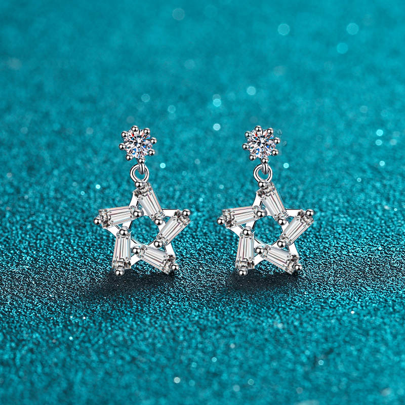 925 Sterling Silver Moissanite Geometric Star Earrings for Women, Elegant and Sparkling, Perfect for Daily Wear or Special Occasions.