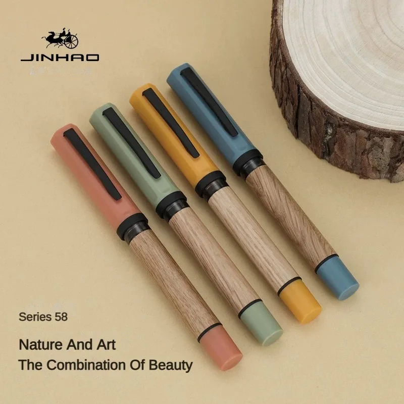 1 Pc JINHAO 58 Wood Fountain Pen High Quality Colors Student F EF Nib Ink Pen Calligraphy Pen Stationery School Office Supplies 3.4MM ink sac can be u