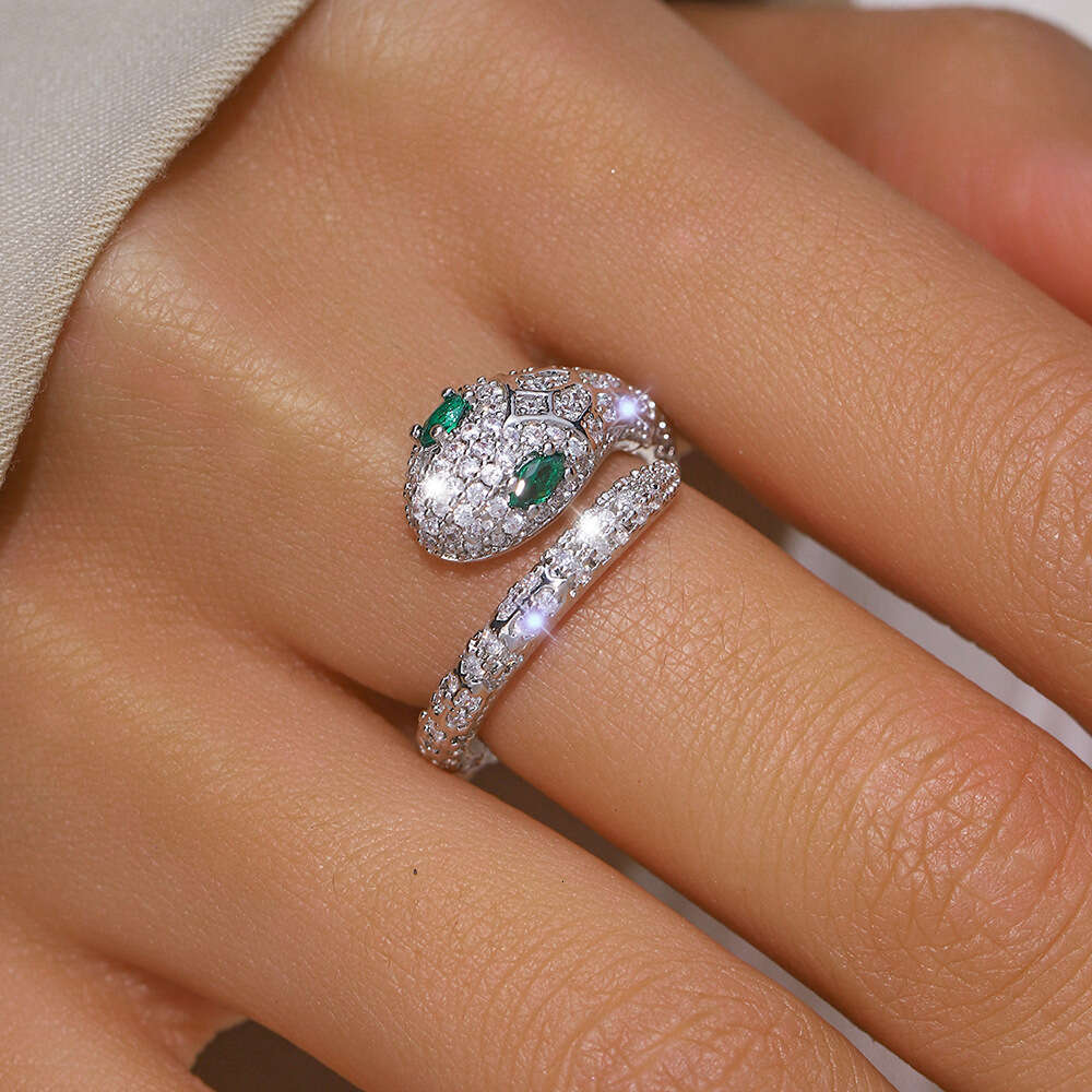 Serpentine High-End Custom Jewelry - Exquisitely Crafted Zircon Open-Ring Design with Serpent Head Motif, Unique Luxury Jewelry Collection