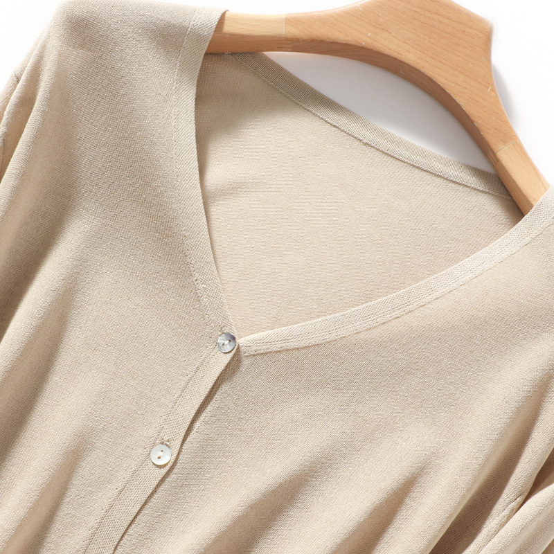 L3207 woven cardigan sun protection clothing women's round neck summer ramie thin sweater outer wear long sleeve loose clothing