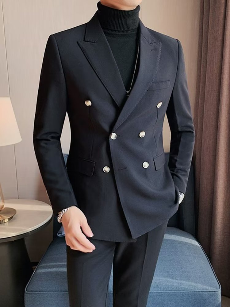 H567 New Men's Suit Korean Style Casual Two-piece Striped Men's Suit Jacket