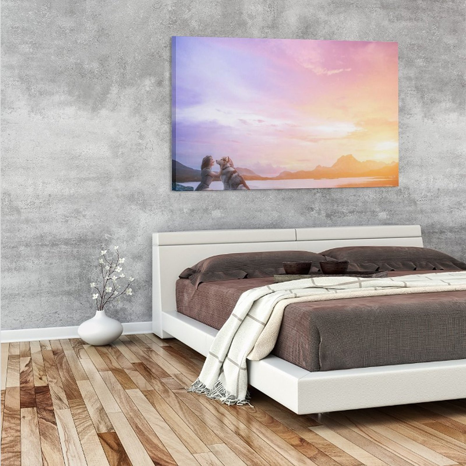 Wall Art Hanging Picture-Rectangle Animal Pet Dog Loves Frame-style Canvas Prints Wall Painting Decor Print Picture Paintings for Living Room Gift For