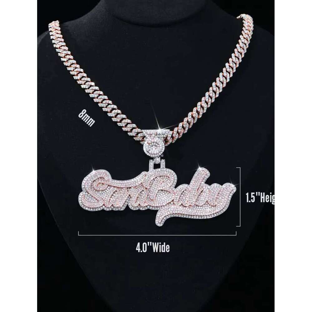 9K- Gold Men's CVD Dia Pendant Set Hand-Set Baguette & Bow Lab-Grown Pendants Solid Letter Chain