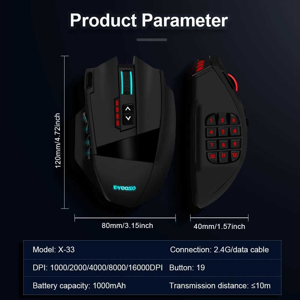 E-YOOSO X-33 RGB USB 2.4G Wireless Mouse 16000 DPI 16 Buttons Programmable Game Optical Mice for Computer PC Laptop R250522