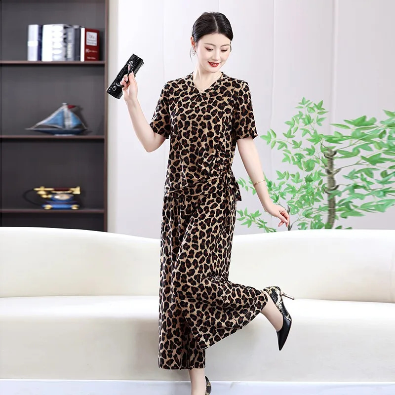 Primal Rhythm Printed Maxi Twopiece set LeopardAbstractPolka Dot Versatile DaytoNight TopsPant Summer Plus Size Clothing 250516Z