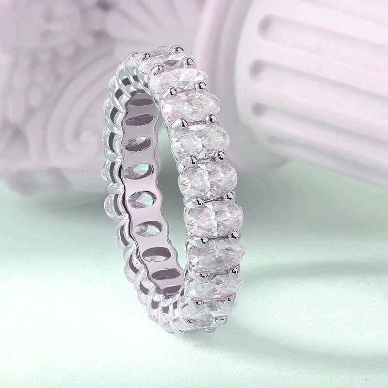 BXINY Full Oval Cut Moissanite Eternity Rings S925 Silver D Color 3*5mm Diamond For Women Promise Wedding Band Jewelry Gifts GRA