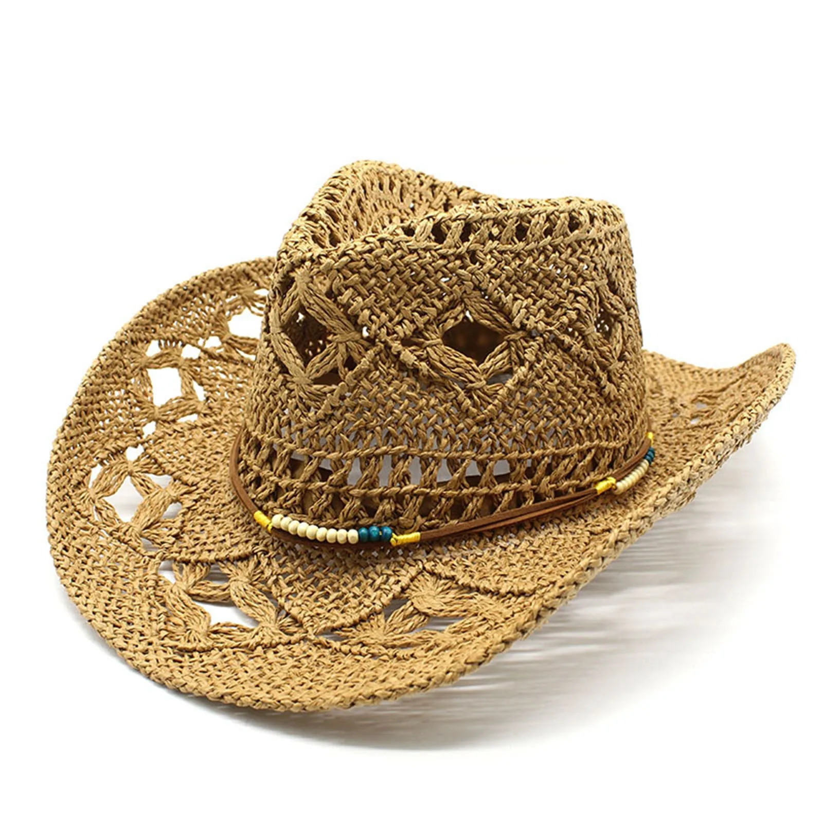 Summer Straw Hat For Women And Men Western Cowboy Wide Brim Hat Shapeable Hollowed Out Sun Hat Vintage Outdoor Fishing Cap 250521