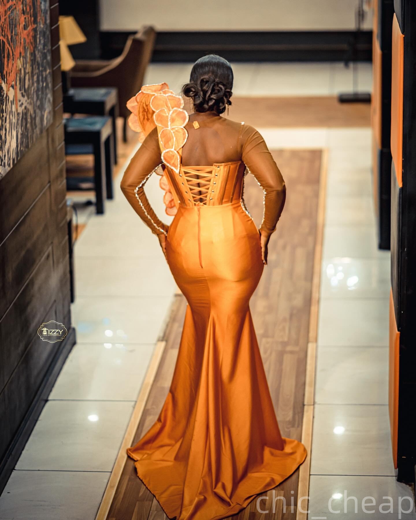Mermaid Orange Plus Size Prom Dresses 2025 Crystals Florals Satin Illusion Evening Formal Party Second Birthday Engagement Gowns Dress For Special Occ