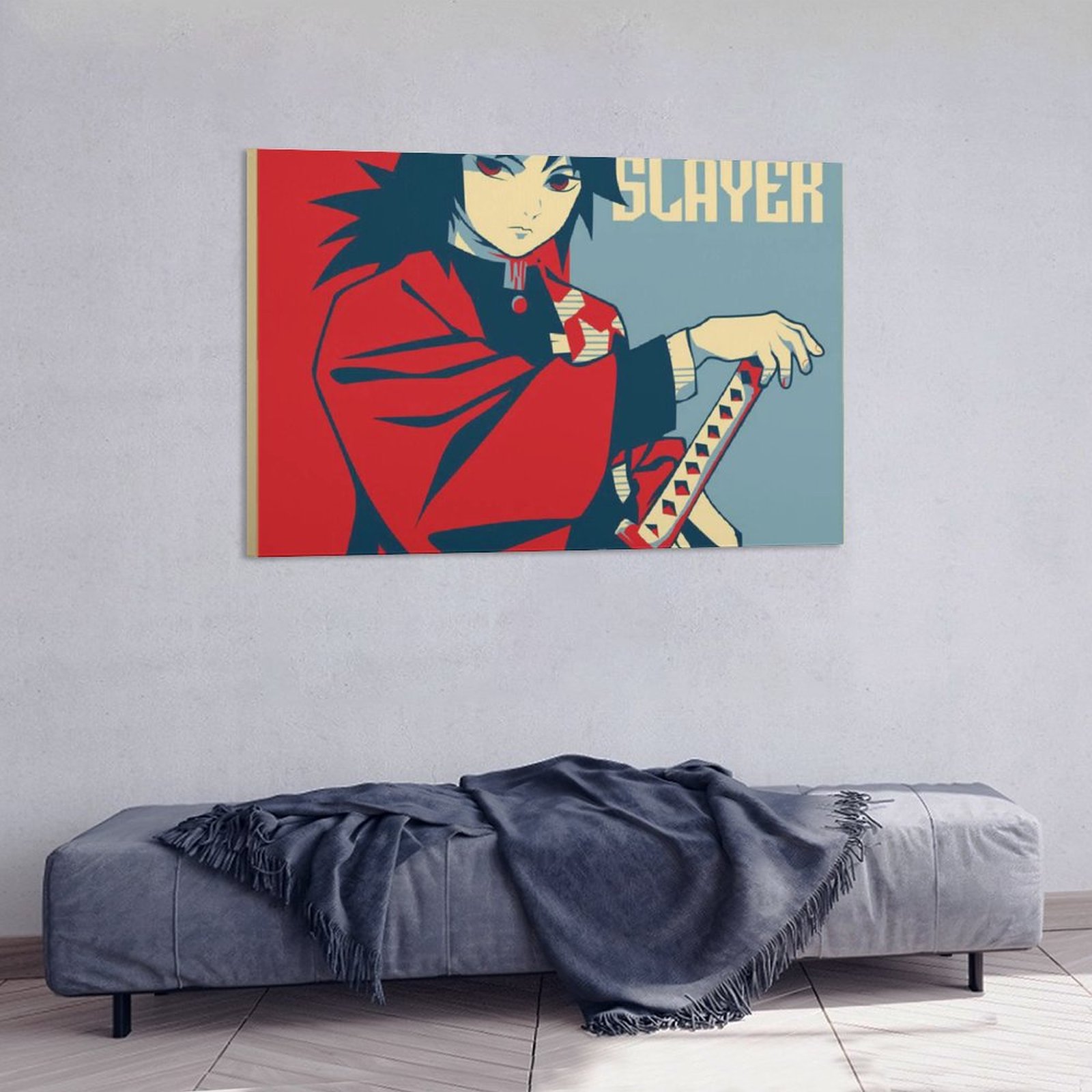Wall Art Hanging Picture-Rectangle Demon Slayer Giyu Tomioka Cartoon Frame-style Canvas Prints Wall Painting Picture Paintings for Living Room Home De