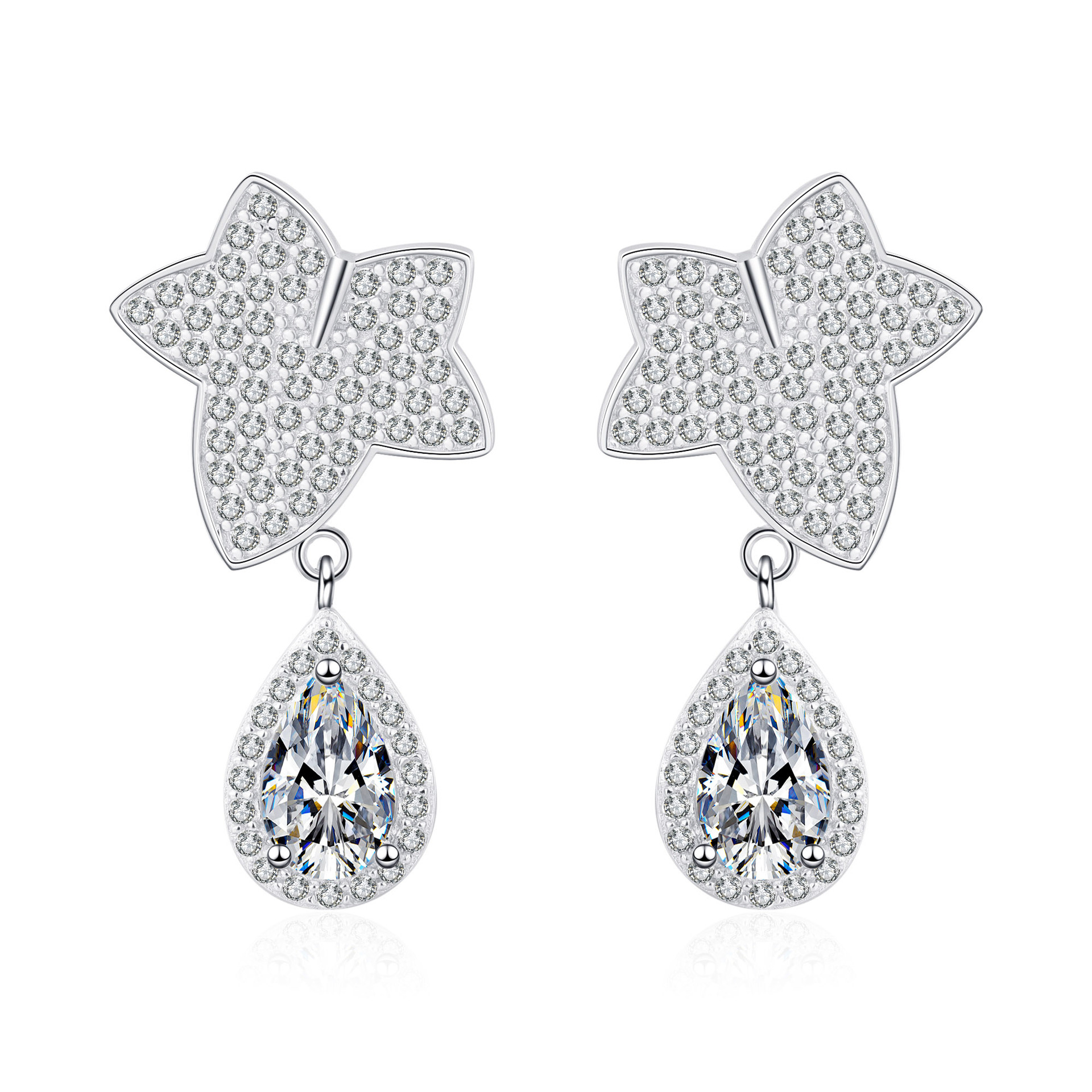 Chic Women's Gemstone Accented Pt950-Gilded Silvery Ear Adornments Featuring Natural Looking Simulated Diamonds