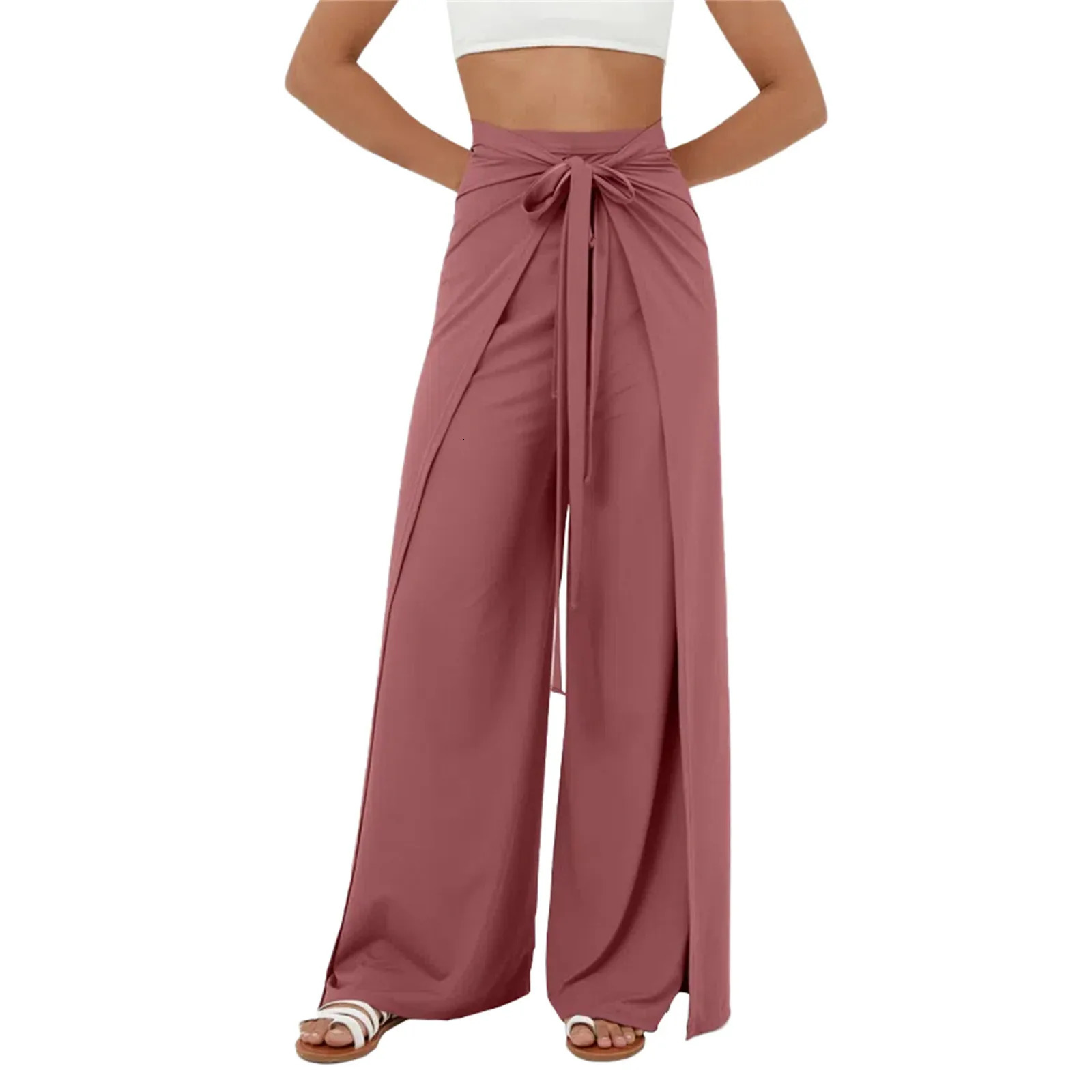 HighWaist Belt Slit WideLeg QuickDrying Casual Pants Yoga Side Summer 250522