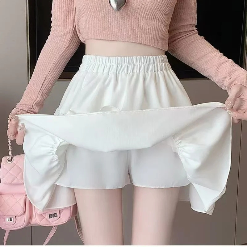 Korean Chic Y2K Sweet Girls White Princess Mini Skirt Balletstyle Tiered Elastic High Waist Cake Shorts Allmatch 250513Z