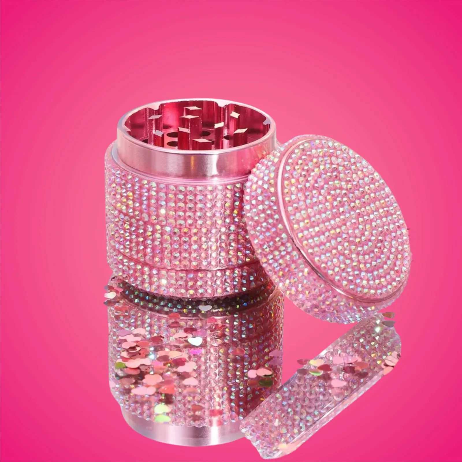 Pink Rhinestone Herb Grinder 4-Layer Bling Crystal Grinder-40mm Y250521
