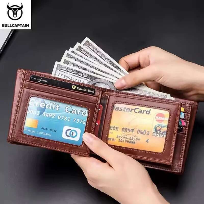 BULLCAPTAIN Genuine Leather Male Brand Designer Business Multi-function Storage Purse Rfid Card Package Wallet Men