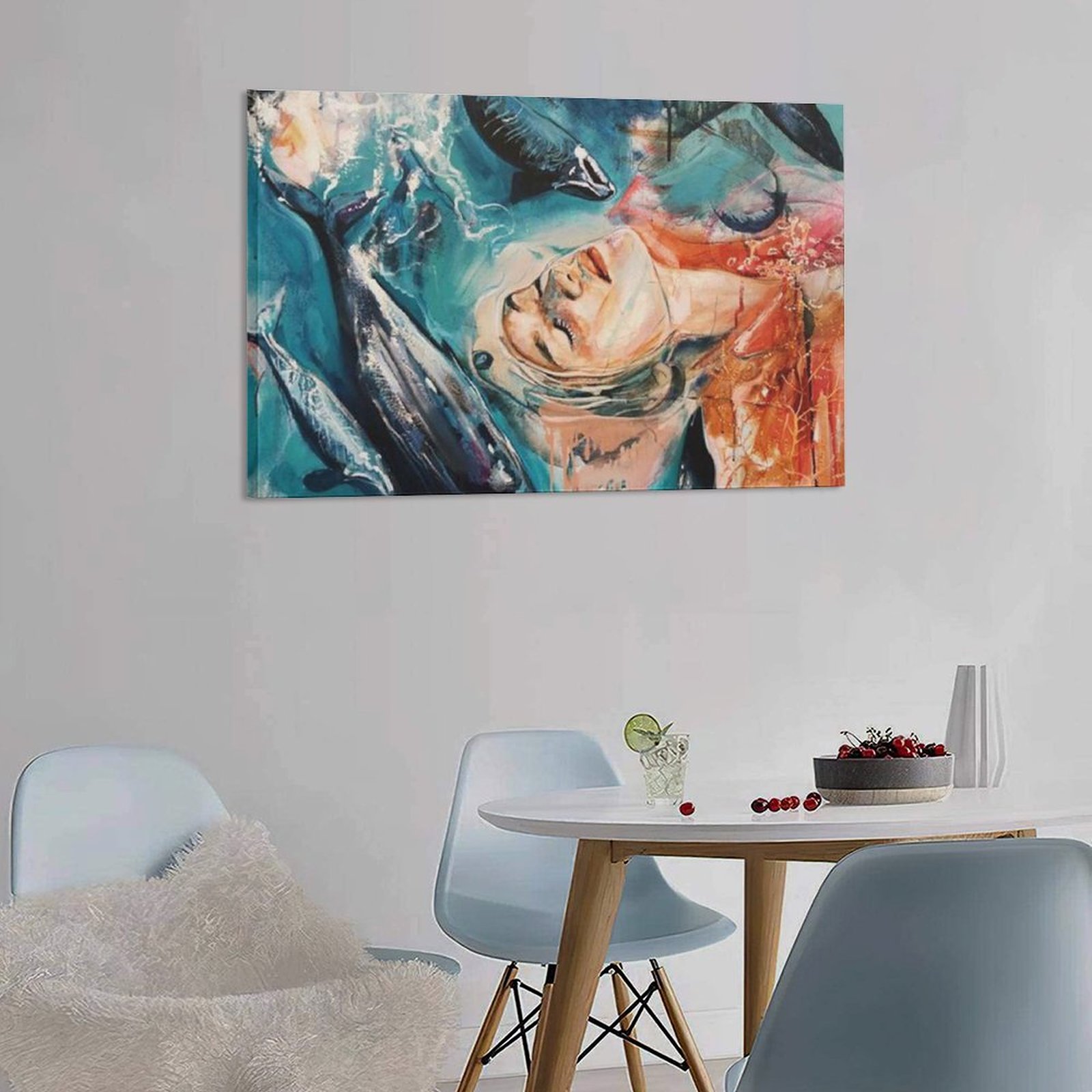 Home Decor Luxury Hanging Picture-Rectangle Color Whale Orca Sea Body Abstract Frame-style Canvas Prints Wall Painting Wall Art Decor Print Picture Pa