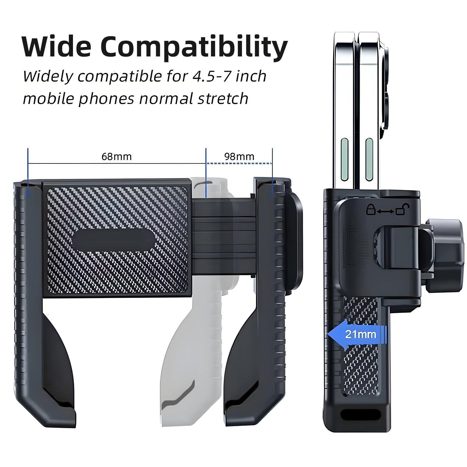 Bike Phone Mount Holder, Motorcycle Handlebar Clamp One-Hand Release & Quick Lock - 360 Degree Rotation Compatible with iPhone & Android Smartphones f