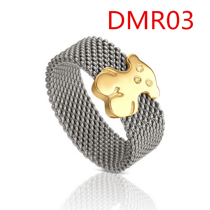 Hot Fashion Women Men Animal Bear Heart Circle Stainless Steel Silver Gold Color Oil Flower Wire Rings Jewelry