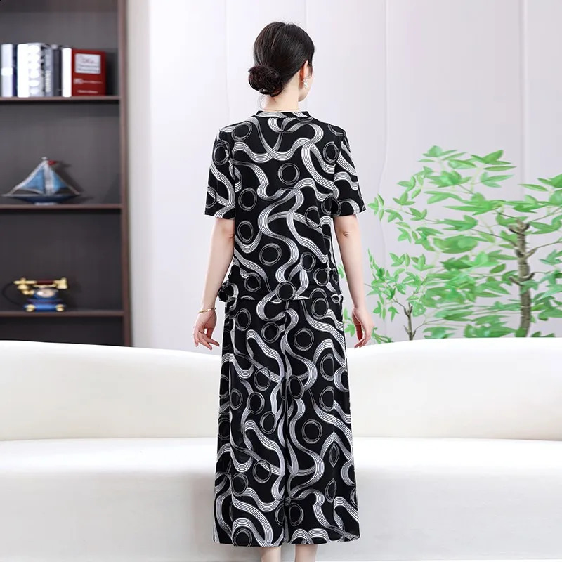 Primal Rhythm Printed Maxi Twopiece set LeopardAbstractPolka Dot Versatile DaytoNight TopsPant Summer Plus Size Clothing 250516Z