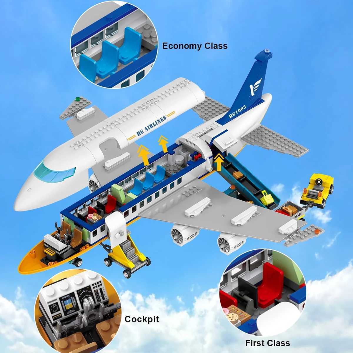 HOGOKIDS Airplane Building Set with LED Plane Building Blocks with Airport Terminal Luggage Trailer Toys Gifts for Kids Age 6+ W250522