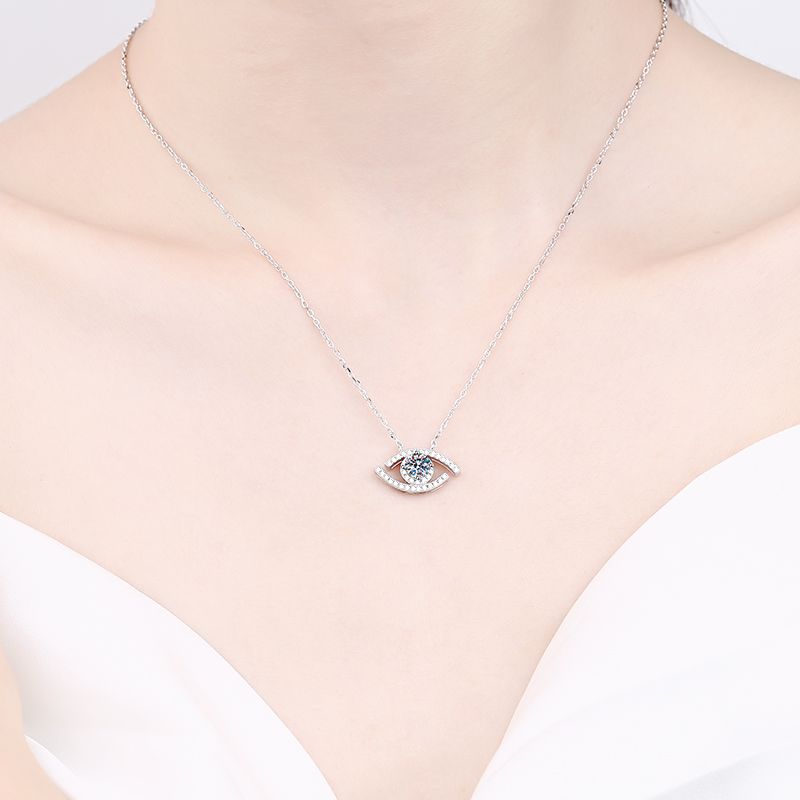 925 Sterling Silver Evil Eye Moissanite Pendant Necklace, Women's Fashion INS Accessories, Korean Design Style, Fine Jewelry