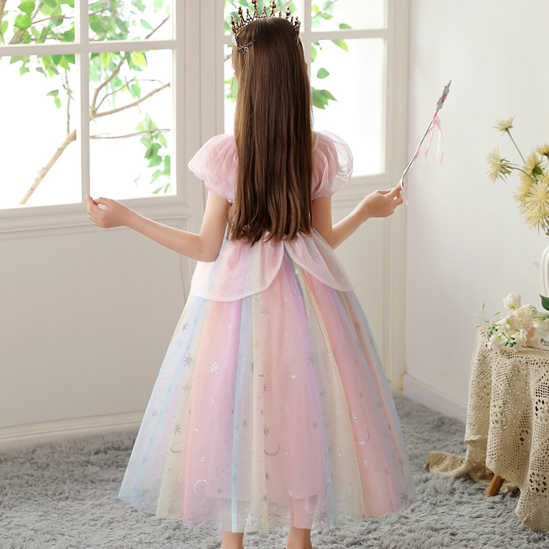 DISNEY infant designer clothes toddler designer clothes Princess Elsa Princess dress girls summer little girl rainbow dress children's day perfor