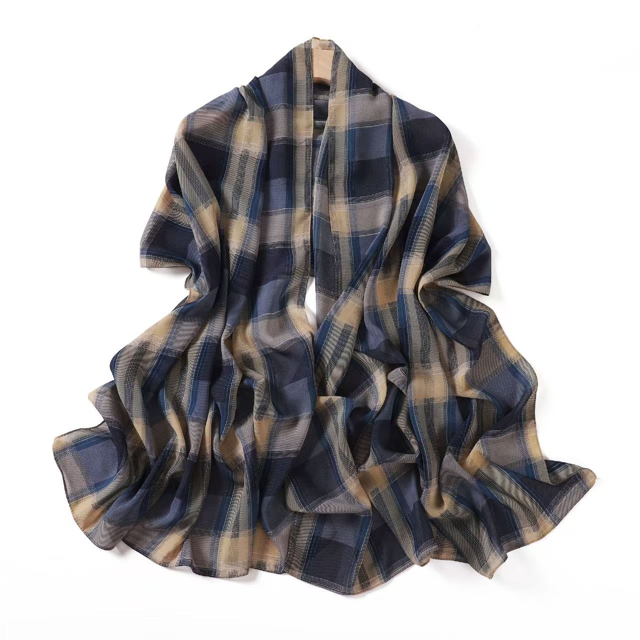 T775 spring and summer retro plaid print scarf plaid chiffon long scarf gauze scarf headscarf beach scarf silk scarf shawl female
