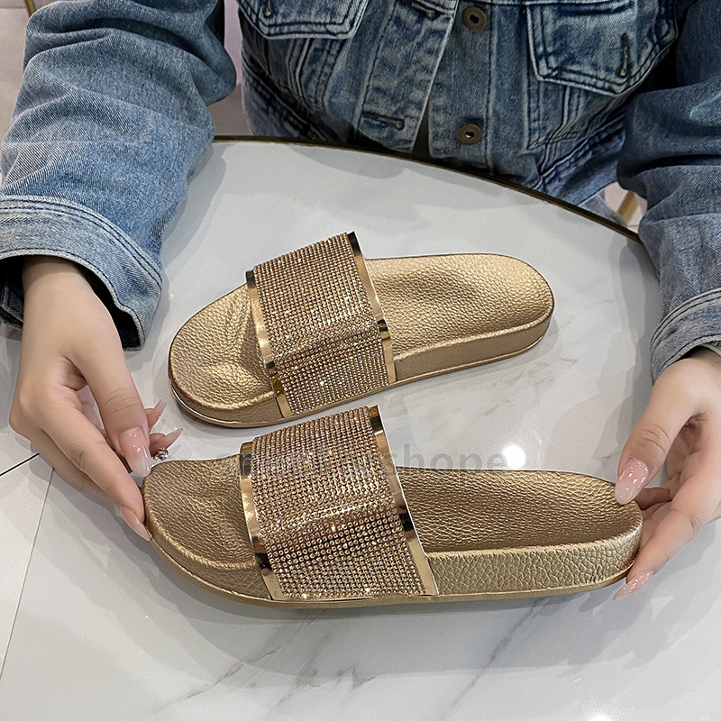 2025 free shipping designer slides fashion slippers flash diamond womens shoes summer sliders sandals casual beach sandles soft comfortable slide mule