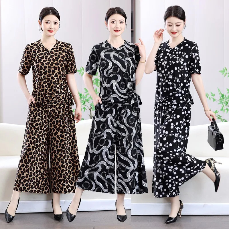 Primal Rhythm Printed Maxi Twopiece set LeopardAbstractPolka Dot Versatile DaytoNight TopsPant Summer Plus Size Clothing 250516Z